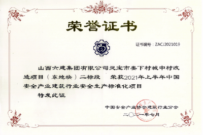 集团公司荣获安全产业建筑行业安全生产标准化项目荣誉